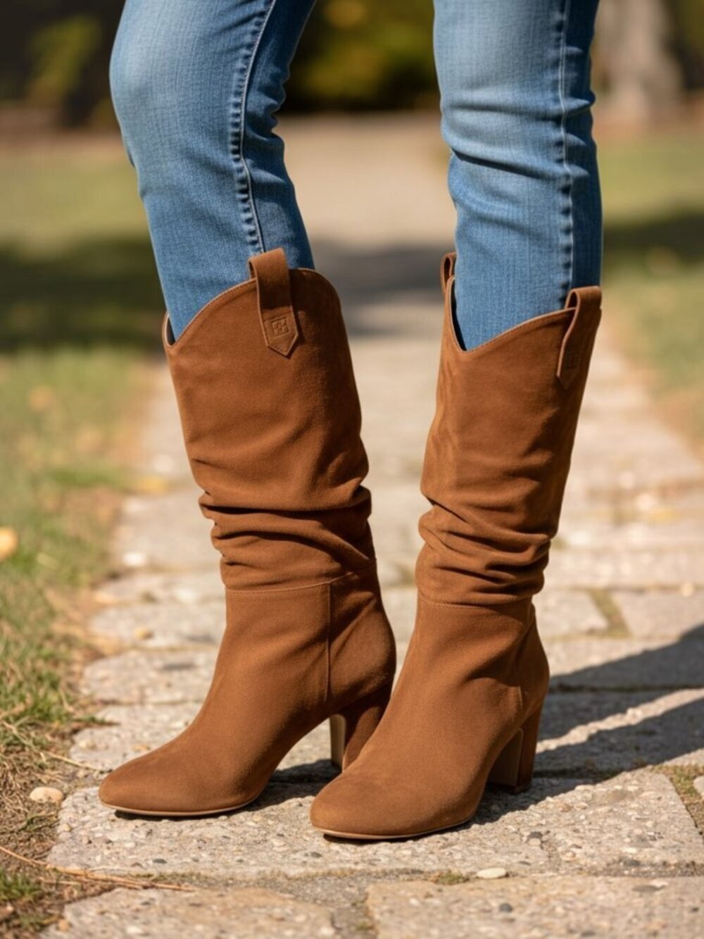 Mavette Vittoria Boots Slouch Heeled Suede Cognac Brown Women's 41/US 11